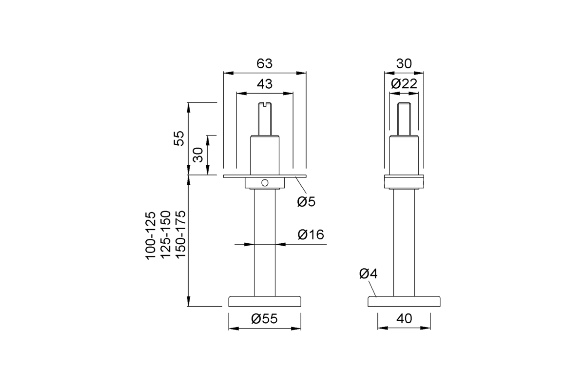 Product drawing KWS Partition support 4101 / 4102 / 4103