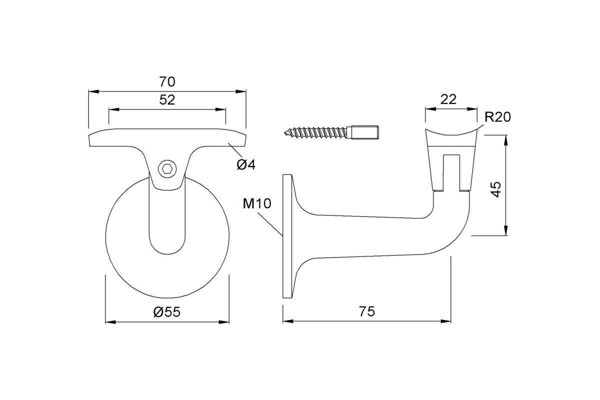 Product drawing KWS Handrail support 4515