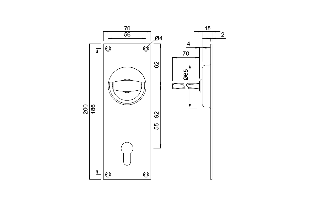 Product drawing KWS Flush handle 5001 / 5002 / 5101 / 5102