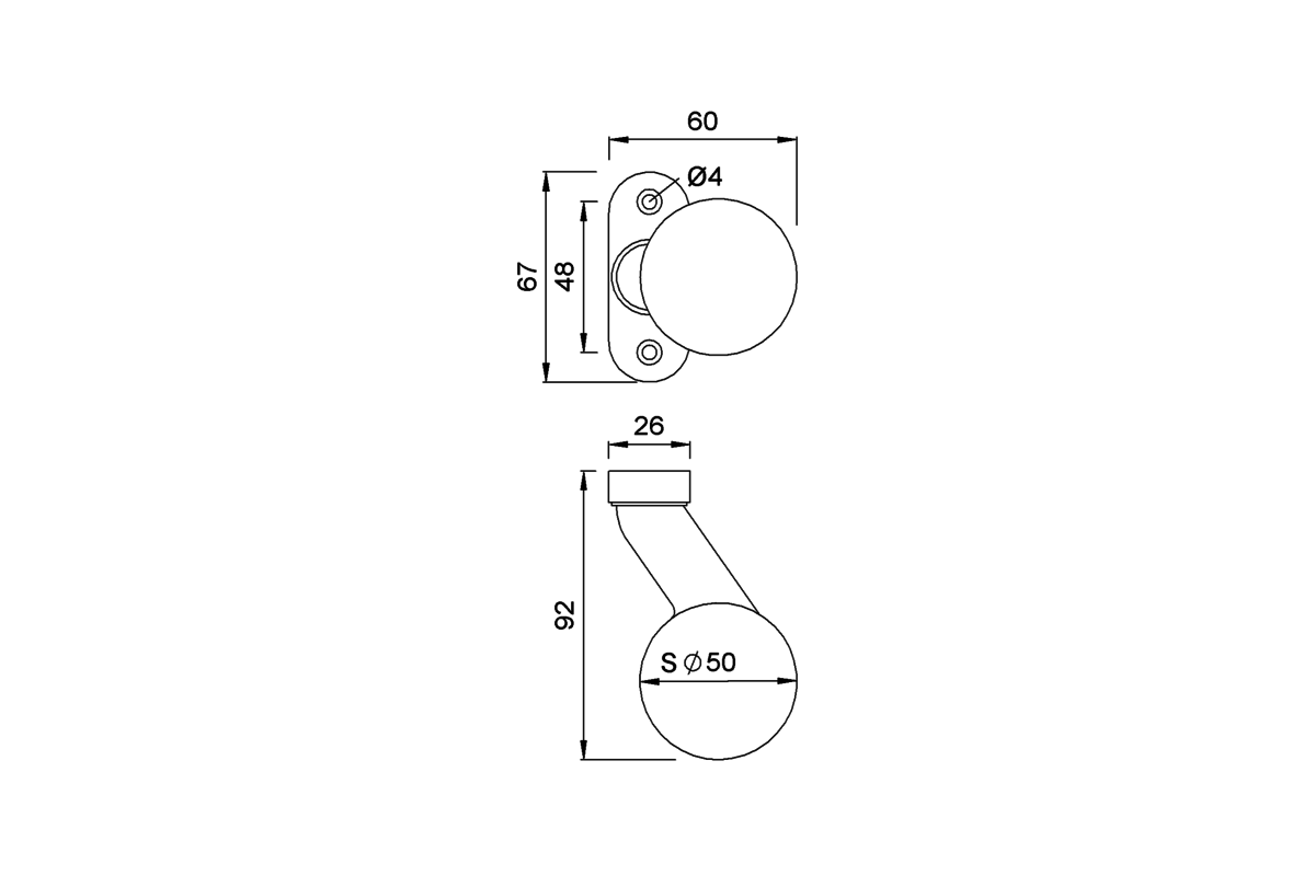 Product drawing KWS Door knob 3471