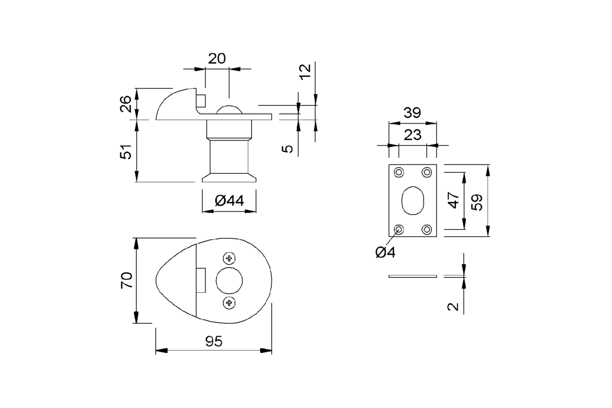 Product drawing KWS Door holder 1020