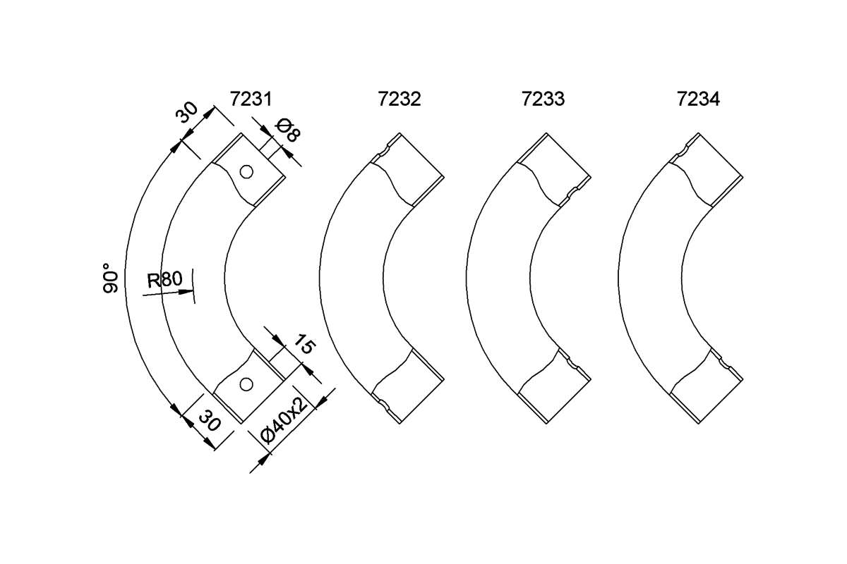 Product drawing KWS Tube 7231 / 7232 / 723 / 7234