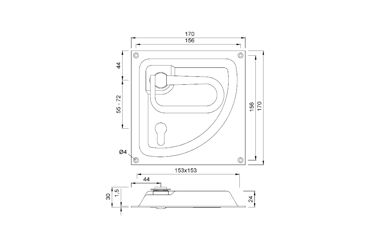 Product drawing KWS Flush handle 5055 / 5056 / 5058 / 5059