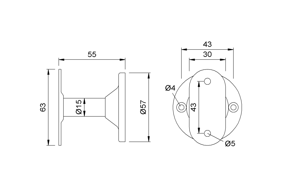 Product drawing KWS Handrail support 4502