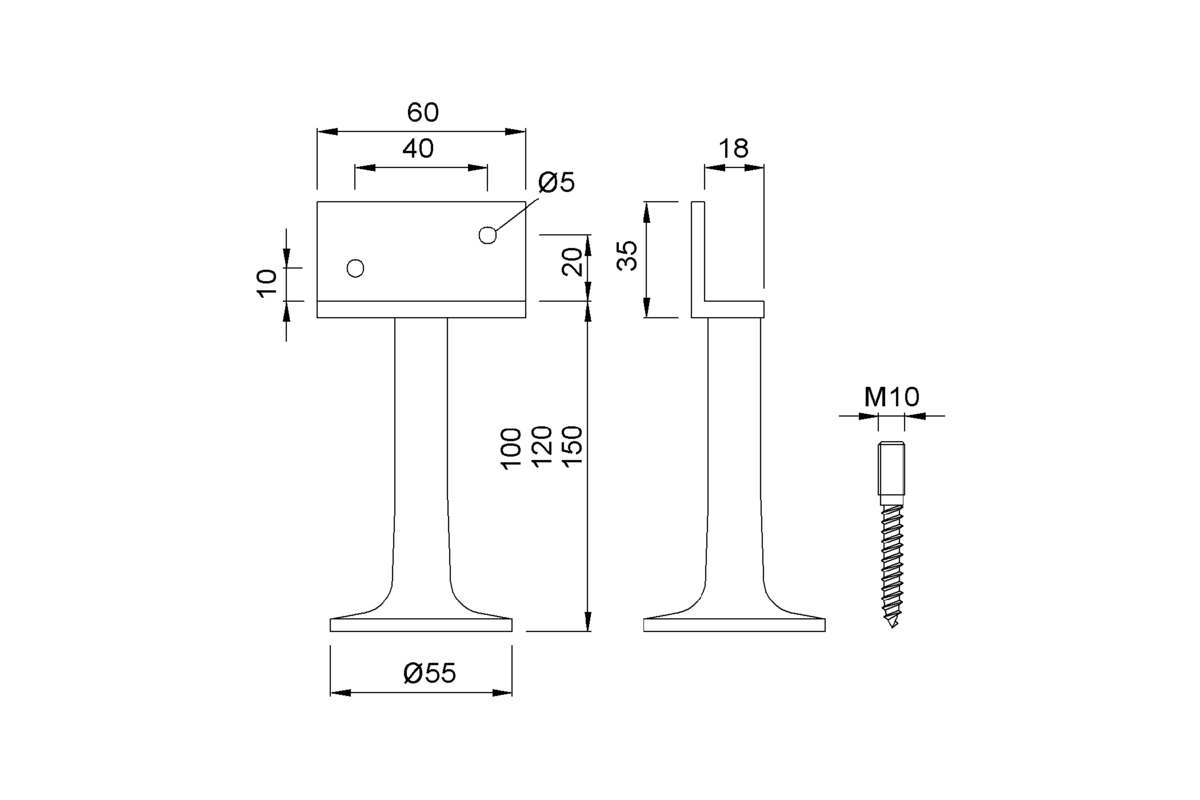 Product drawing KWS Partition support 4061 / 4161 / 4261