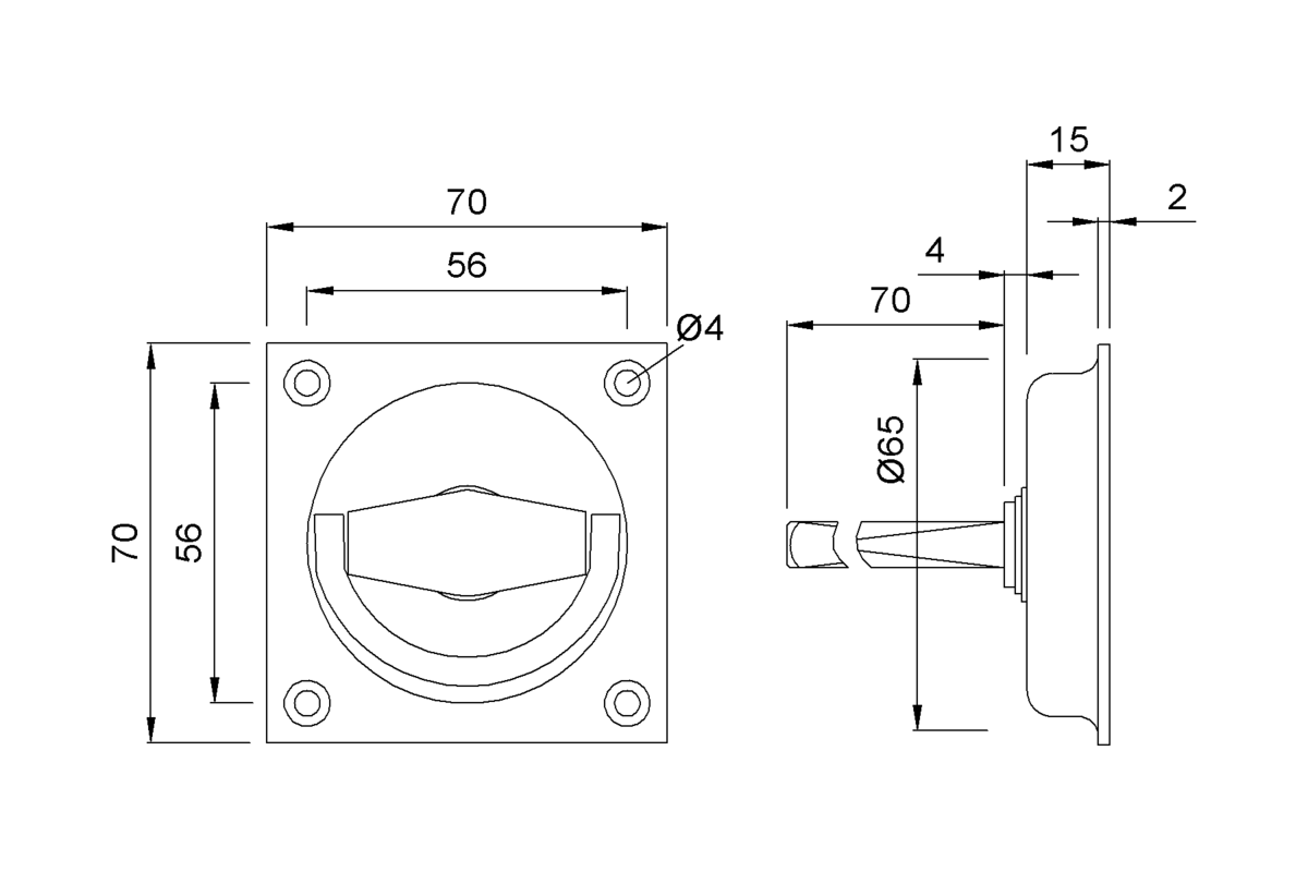 Product drawing KWS Flush handle 5013 / 5014 / 5113 / 5114