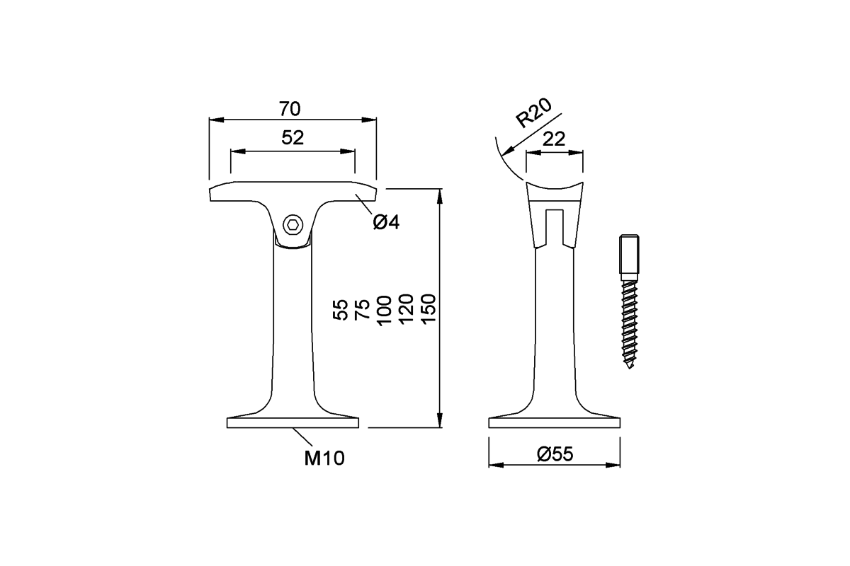 Product drawing KWS Handrail support 4580 / 4581 / 4582 / 4583 / 4584