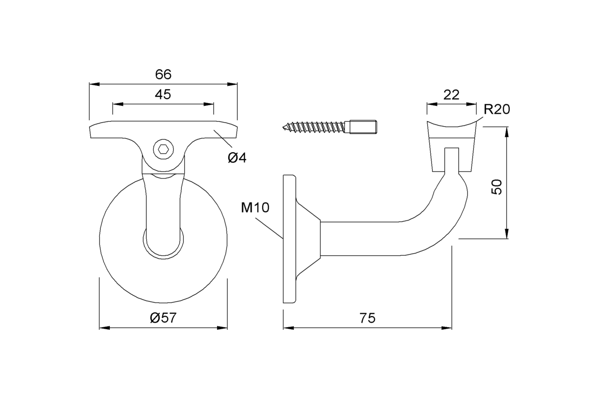 Product drawing KWS Handrail support 4511