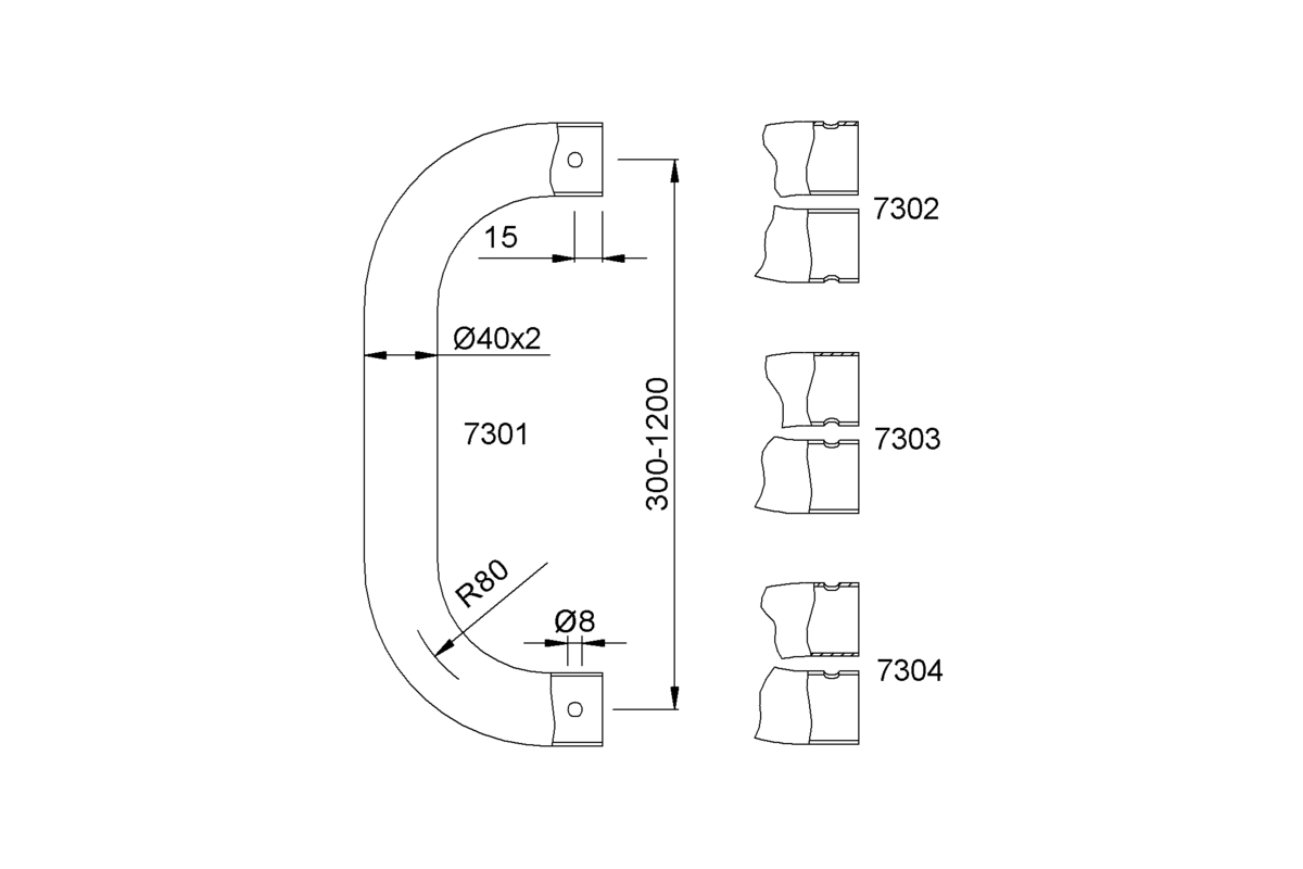 Product drawing KWS Tube 7301 / 7302 / 7303 / 7304