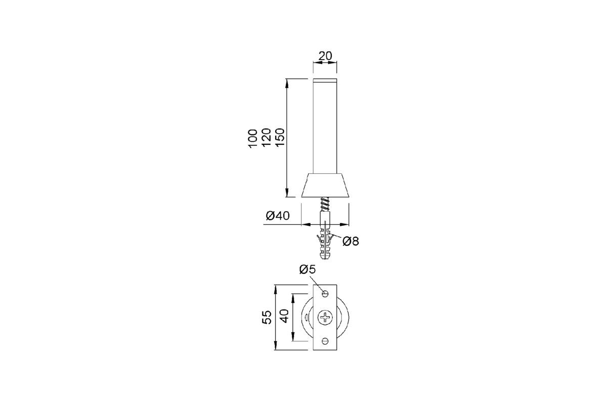 Product drawing KWS Partition support 4201 / 4202 / 4203