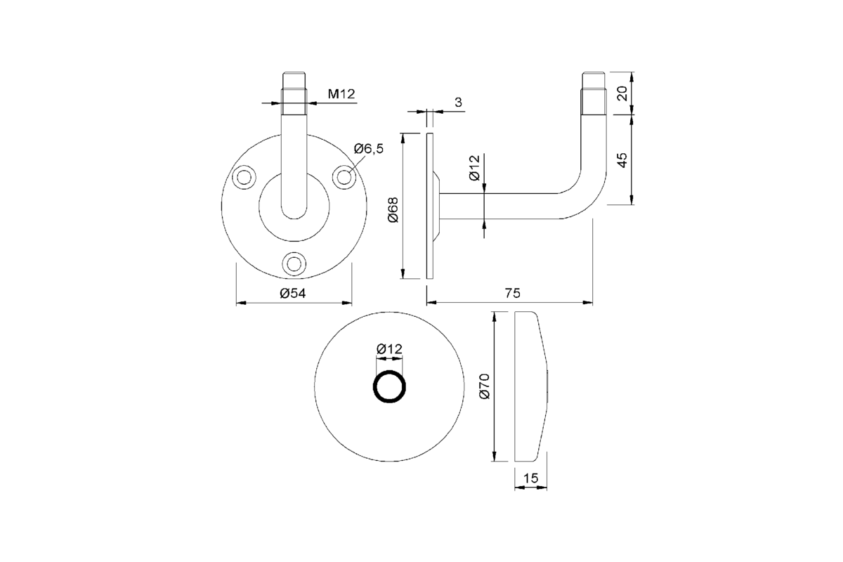 Product drawing KWS Handrail support 4630