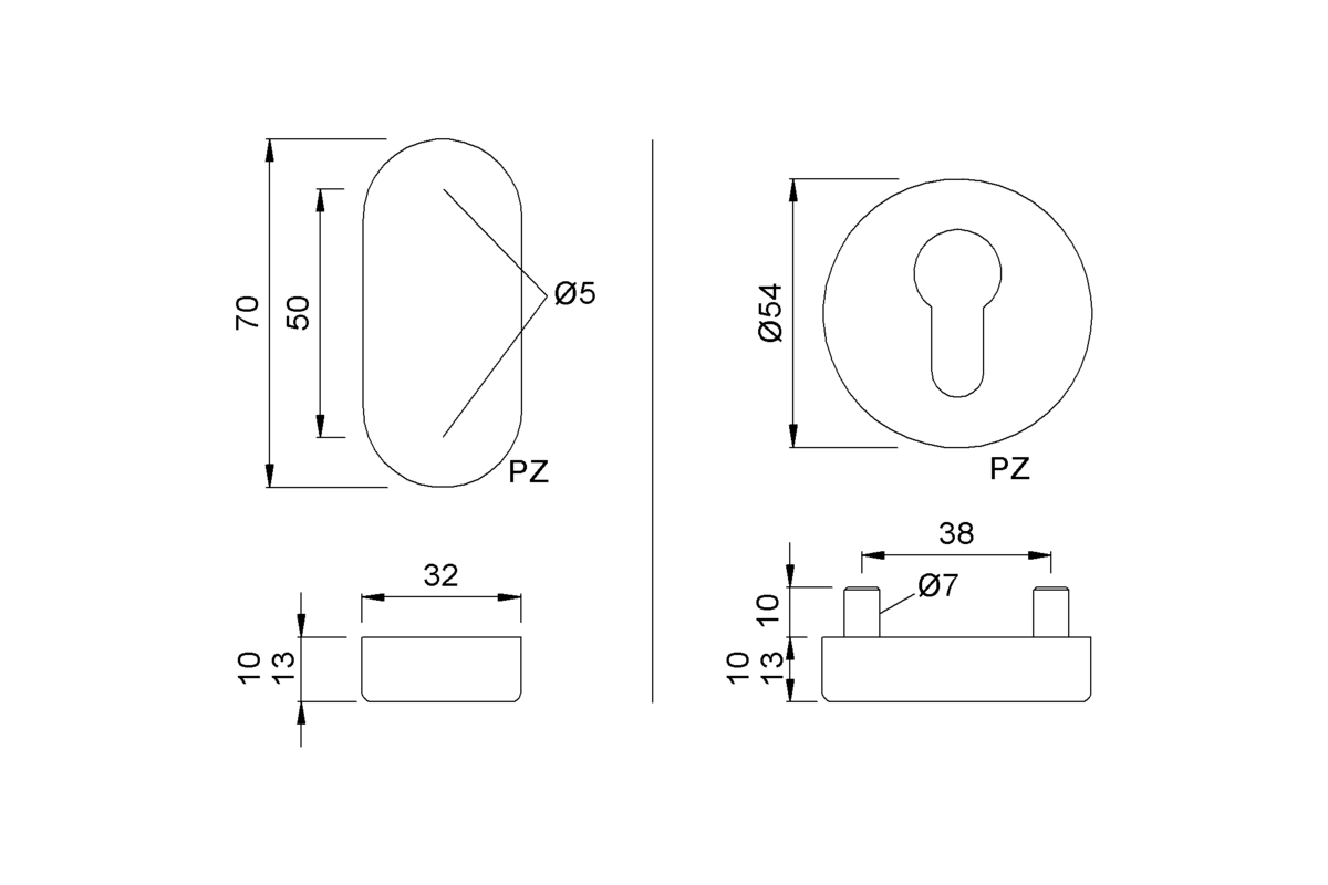 Product drawing KWS Key rosette 3430 / 3440