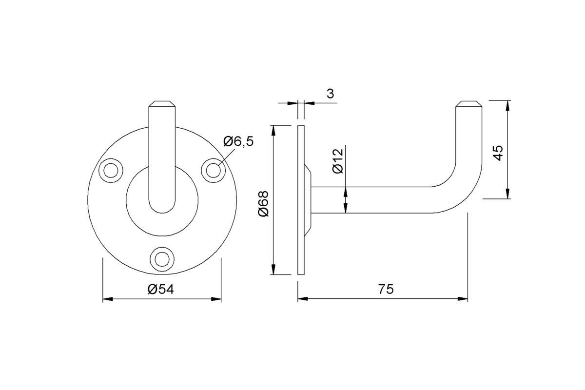 Product drawing KWS Handrail support 4627