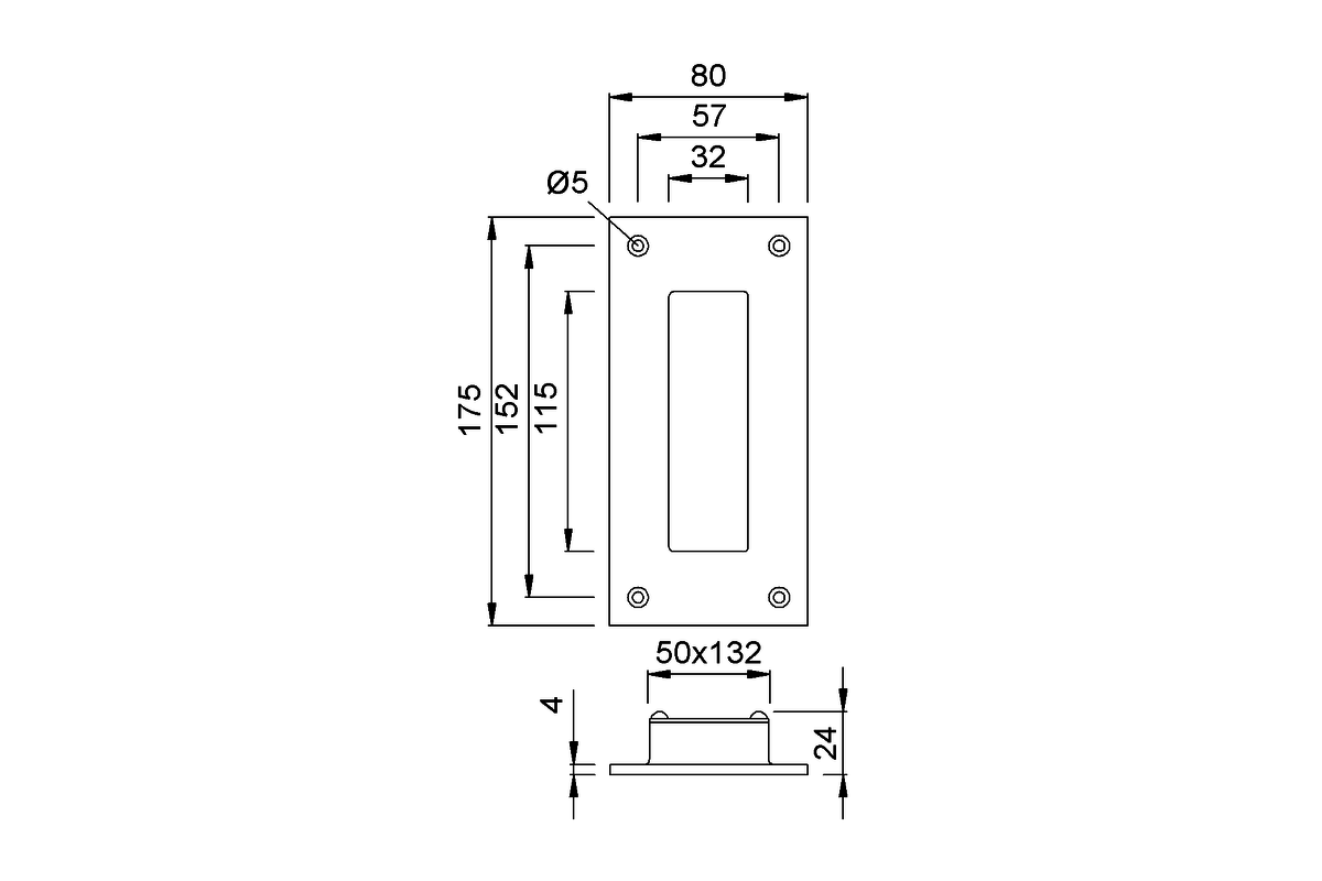 Product drawing KWS Flush pull 5203