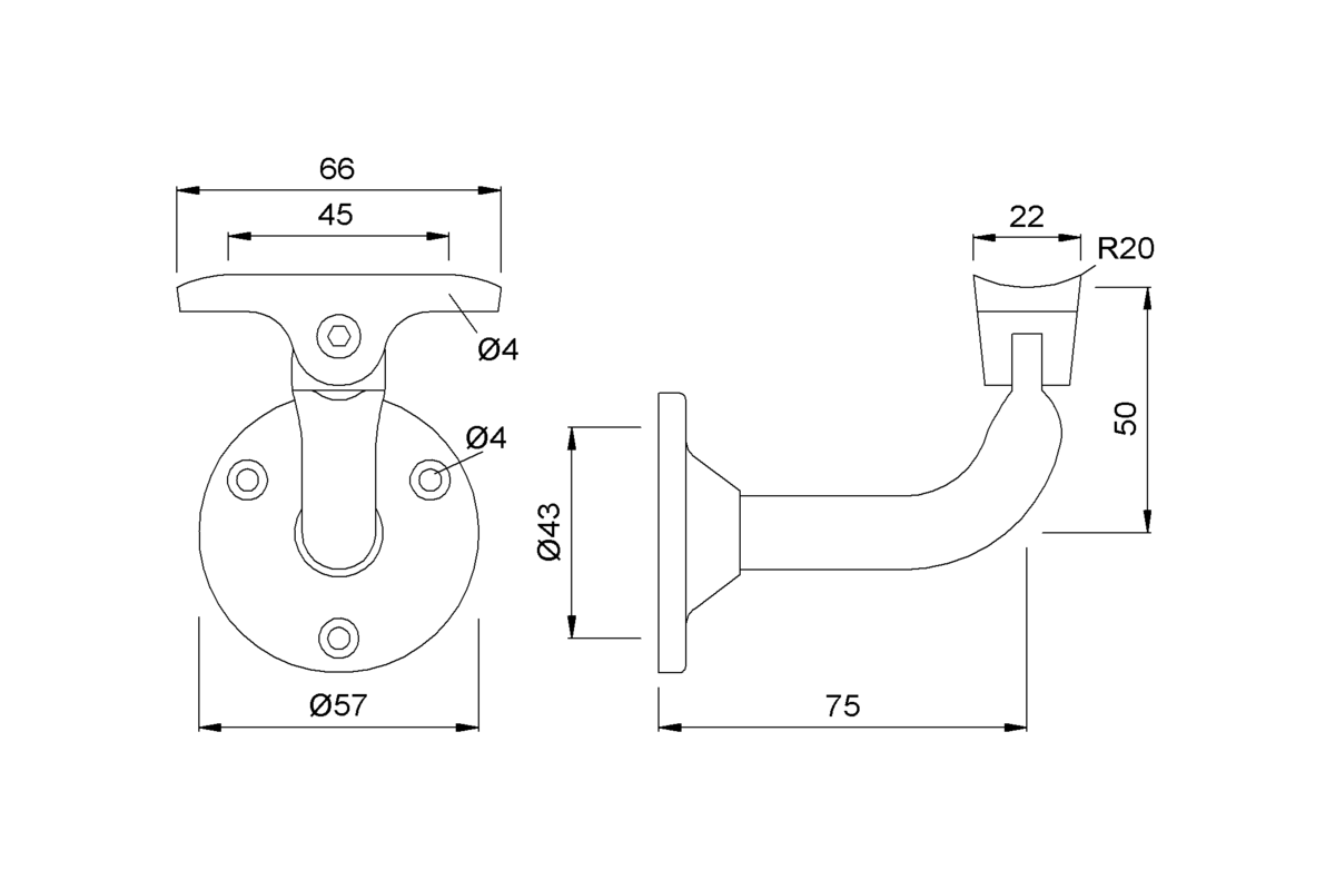 Product drawing KWS Handrail support 4512