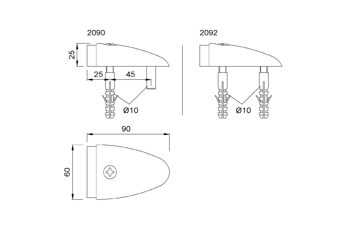 Produktzeichnung KWS Türpuffer 2090 / 2092