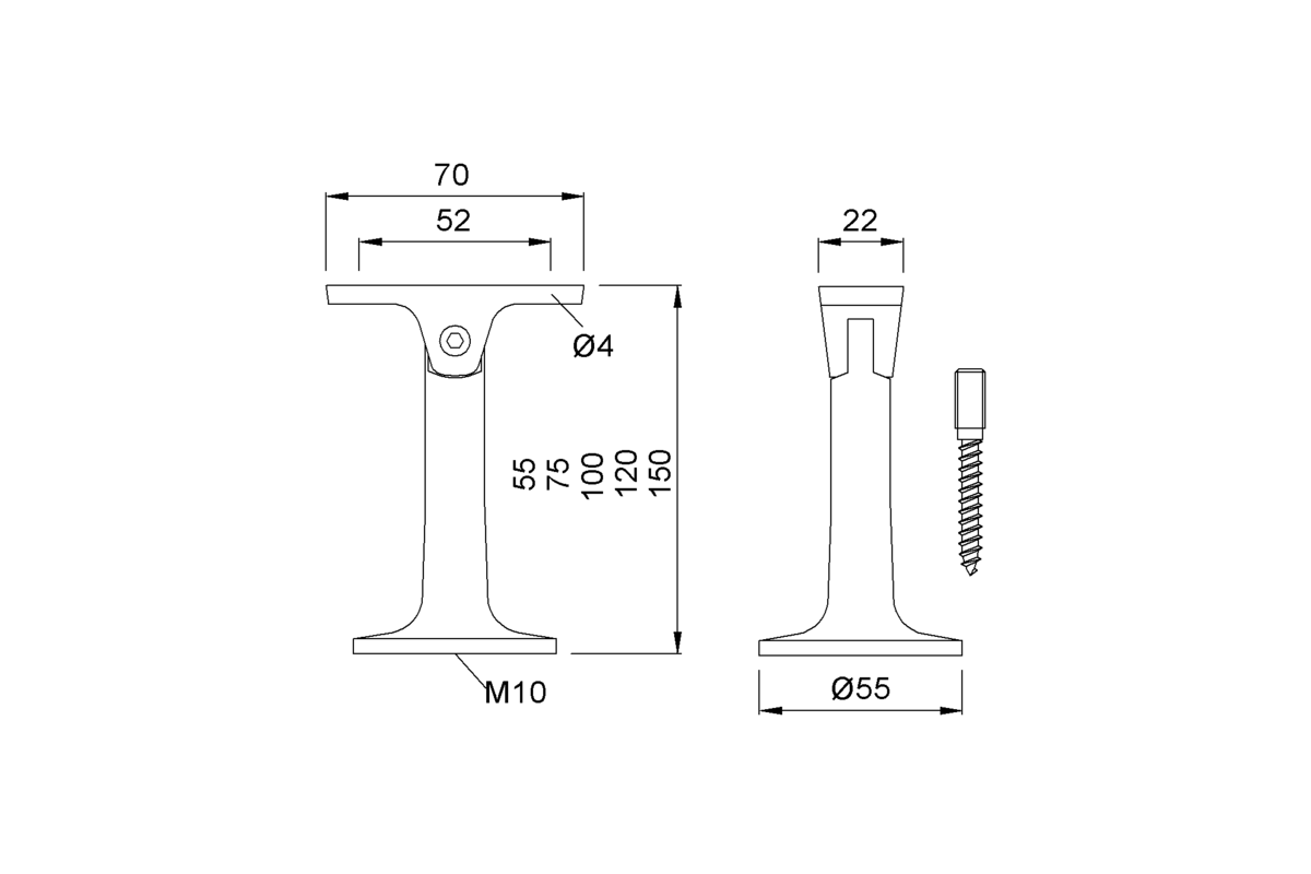 Product drawing KWS Handrail support 4590 / 4591 / 4592 / 4593 / 4594