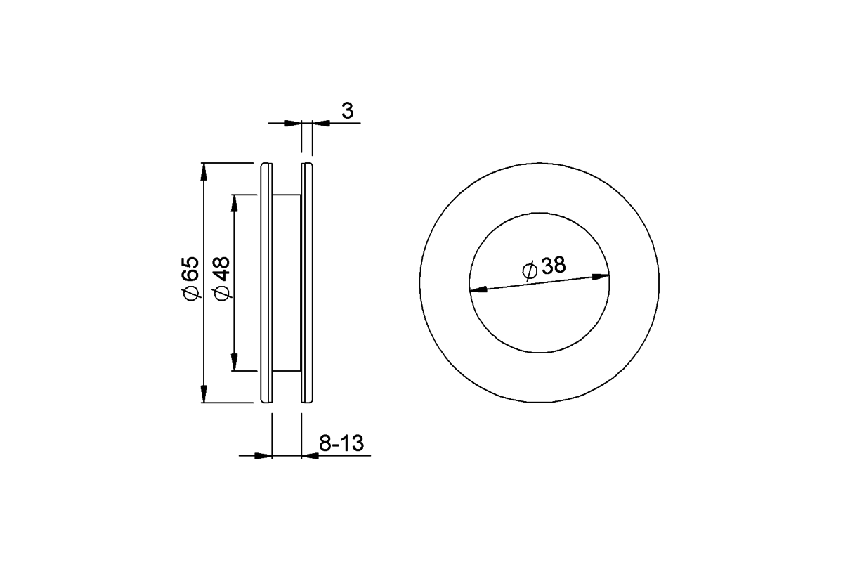 Product drawing KWS Flush pull set 5255