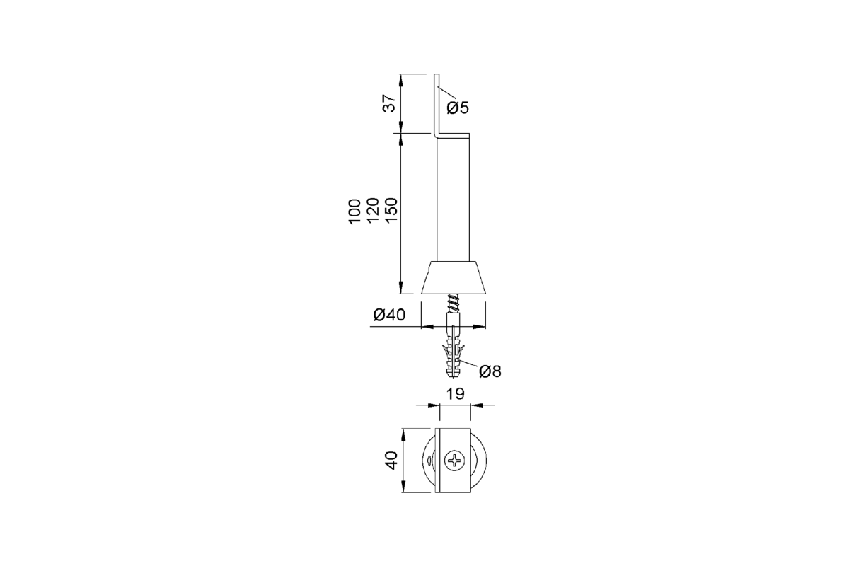 Product drawing KWS Partition support 4211 / 4212 / 4213