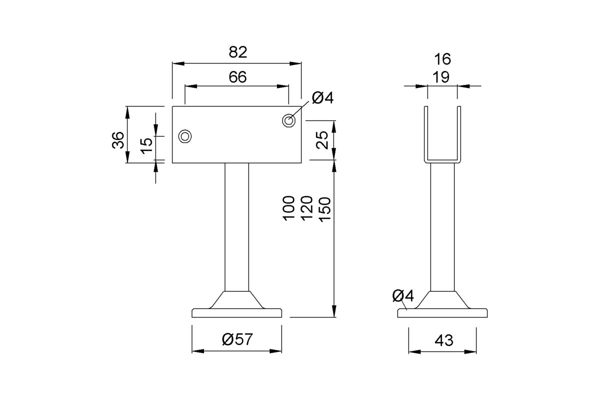 Product drawing KWS Partition support 4018 / 4020 / 4022 / 4026 / 4028 / 4030