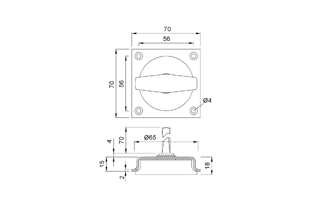 Product drawing KWS Flush pull 5047 / 5048 / 5147 / 5148