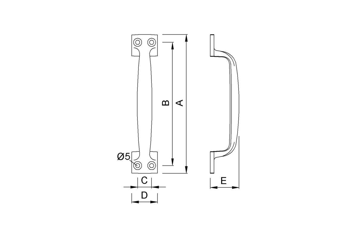 Product drawing KWS Pull handle 5303 / 5304 / 5305 / 5306 / 5307