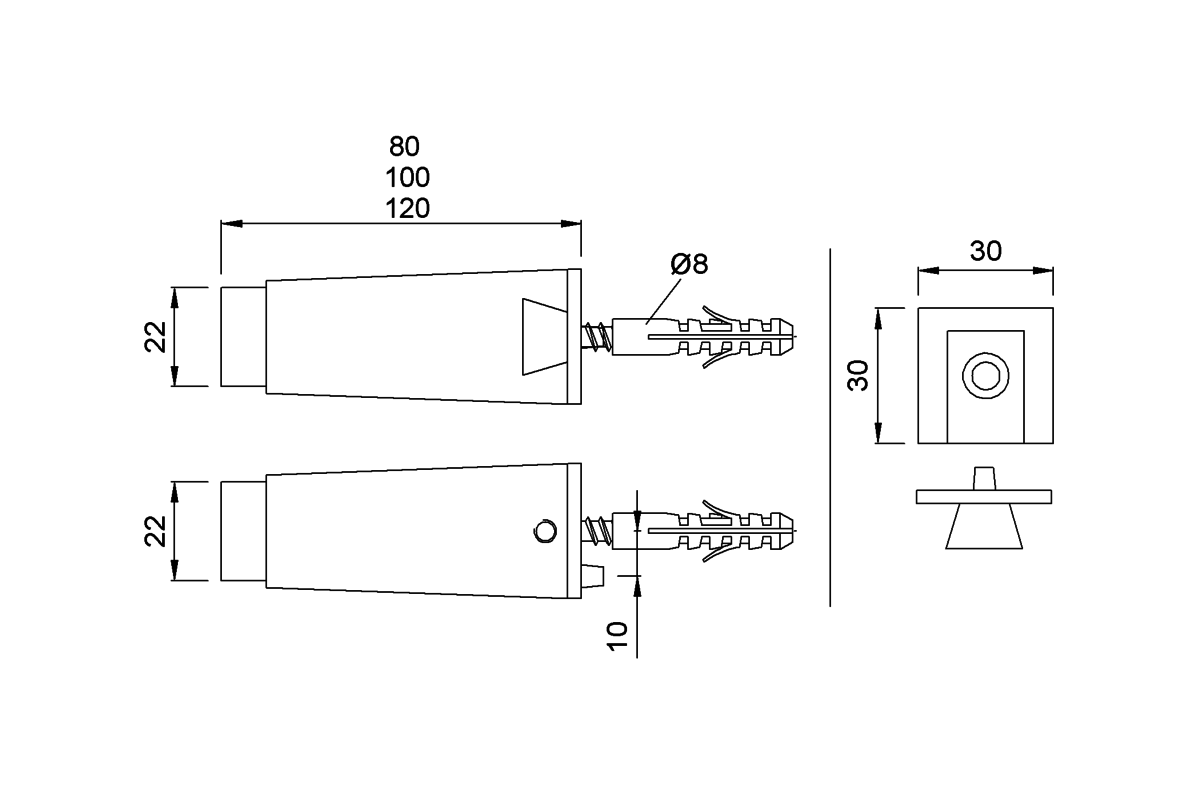 Product drawing KWS Door buffer 2033 / 2036 / 2037