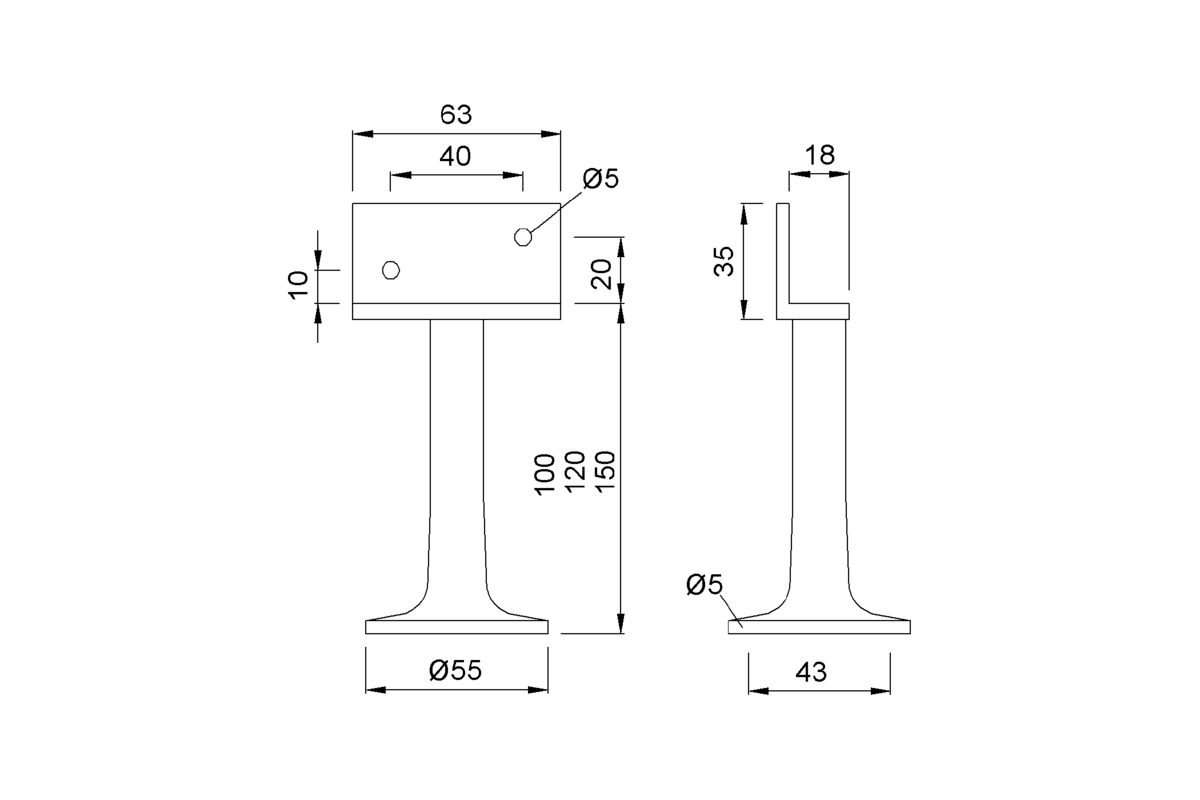 Product drawing KWS Partition support 4065 / 4165 / 4265