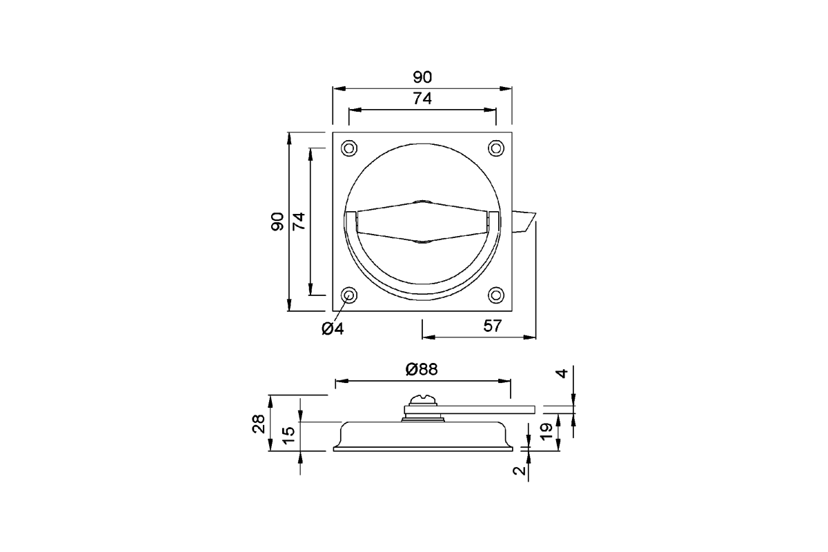 Product drawing KWS Flush handle 5051