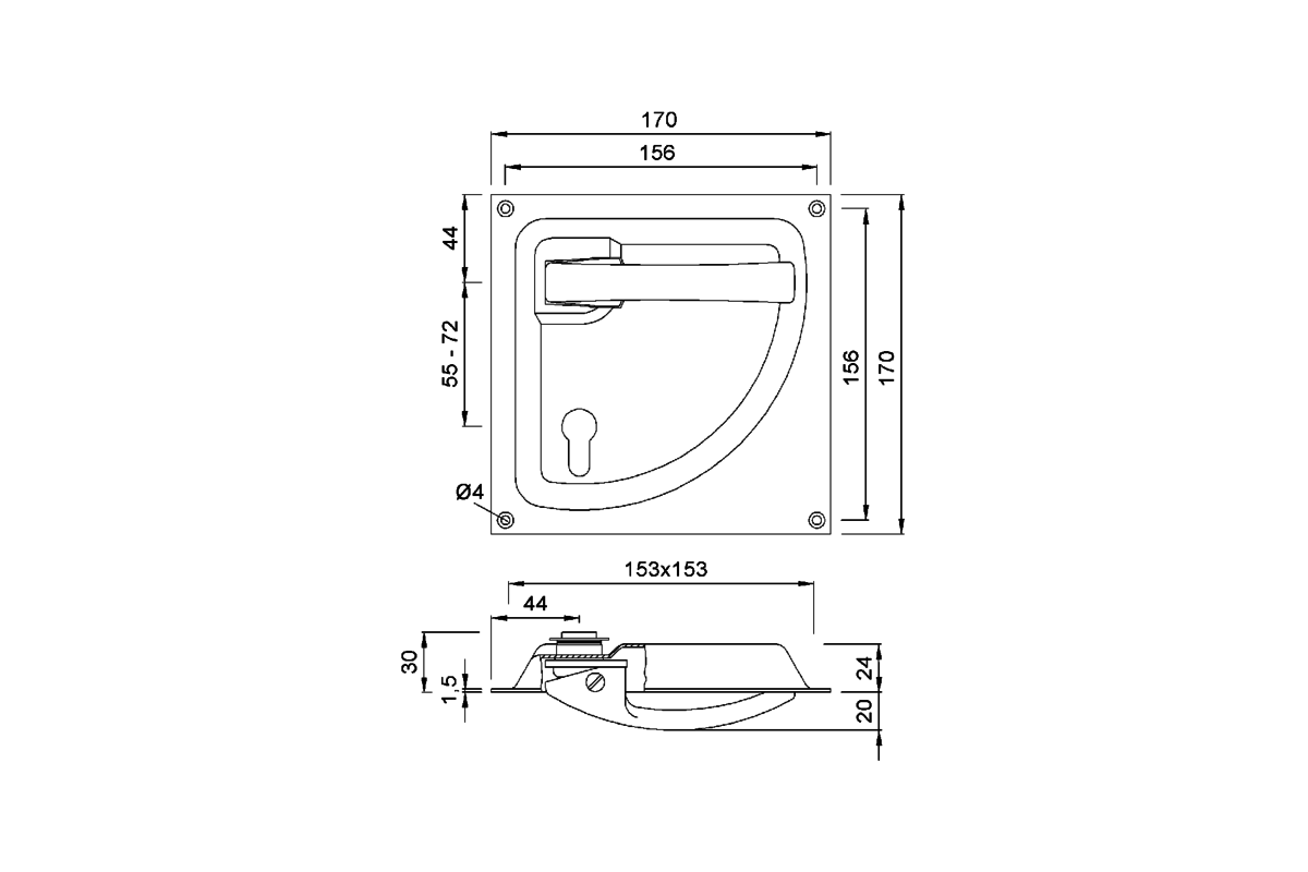Product drawing KWS Flush handle 5061 / 5062 / 5064 / 5065