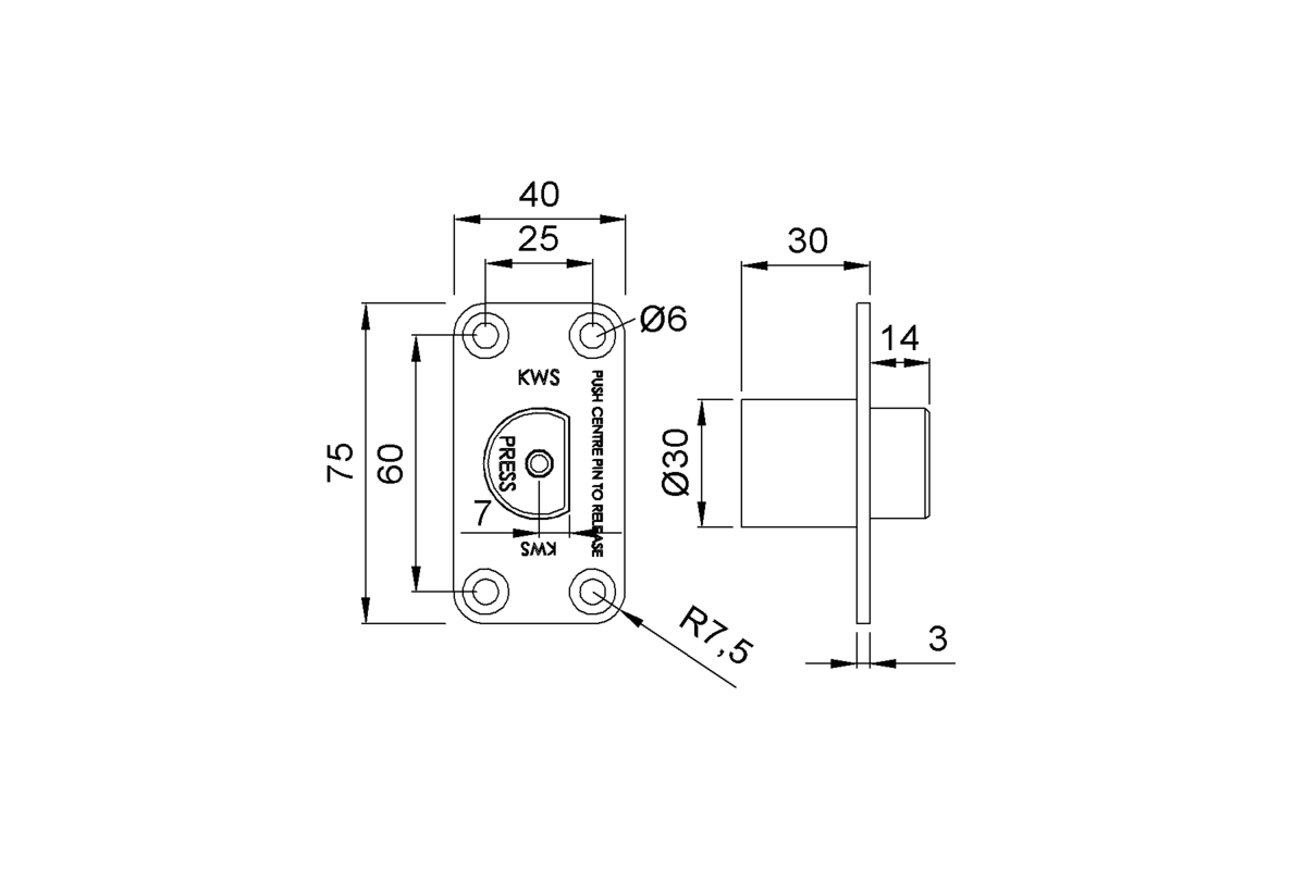 Product drawing KWS Door hinge 6250 / 6252