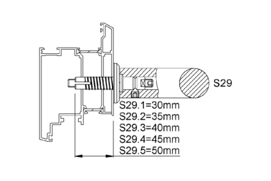 Product drawing KWS Fixing S29, 8A79 / 8B79 for Door handle