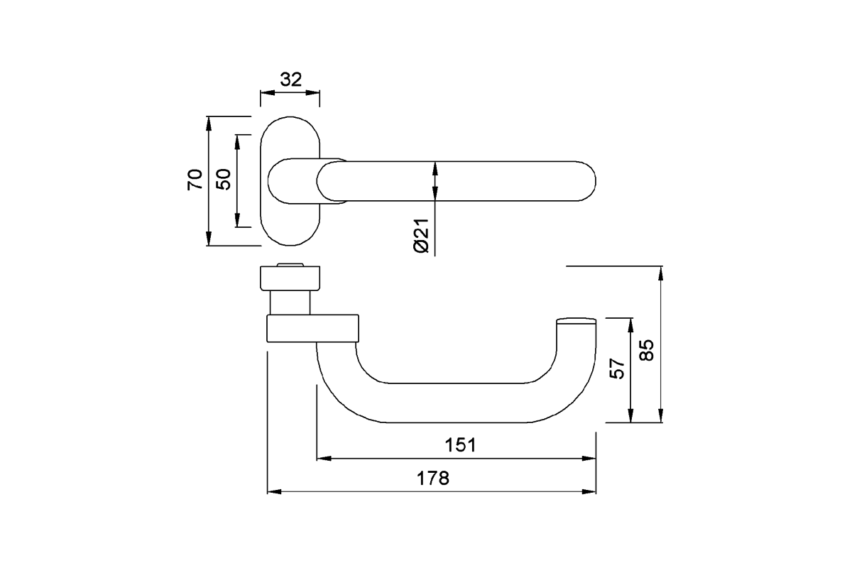 Product drawing KWS Lever handle 3L35