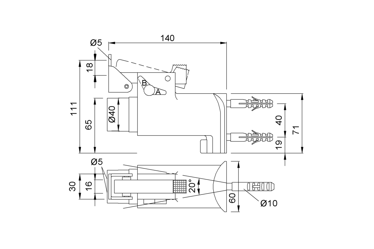 Product drawing KWS Door holder 1095