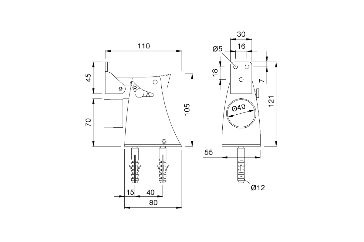 Product drawing KWS Door holder 1110