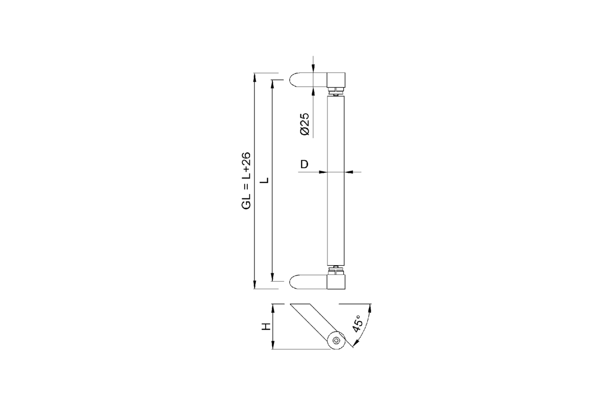 Product drawing KWS Door handle 8022 / 8024 / 8026