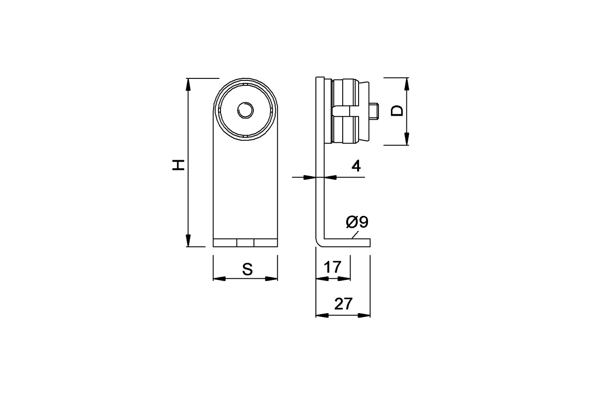 Product drawing KWS End support 8120 / 8295 / 8395 / 8495 / 8595 / 8596 / 8H95 / 8H05