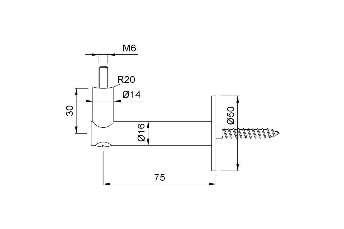 Product drawing KWS Handrail support 4545