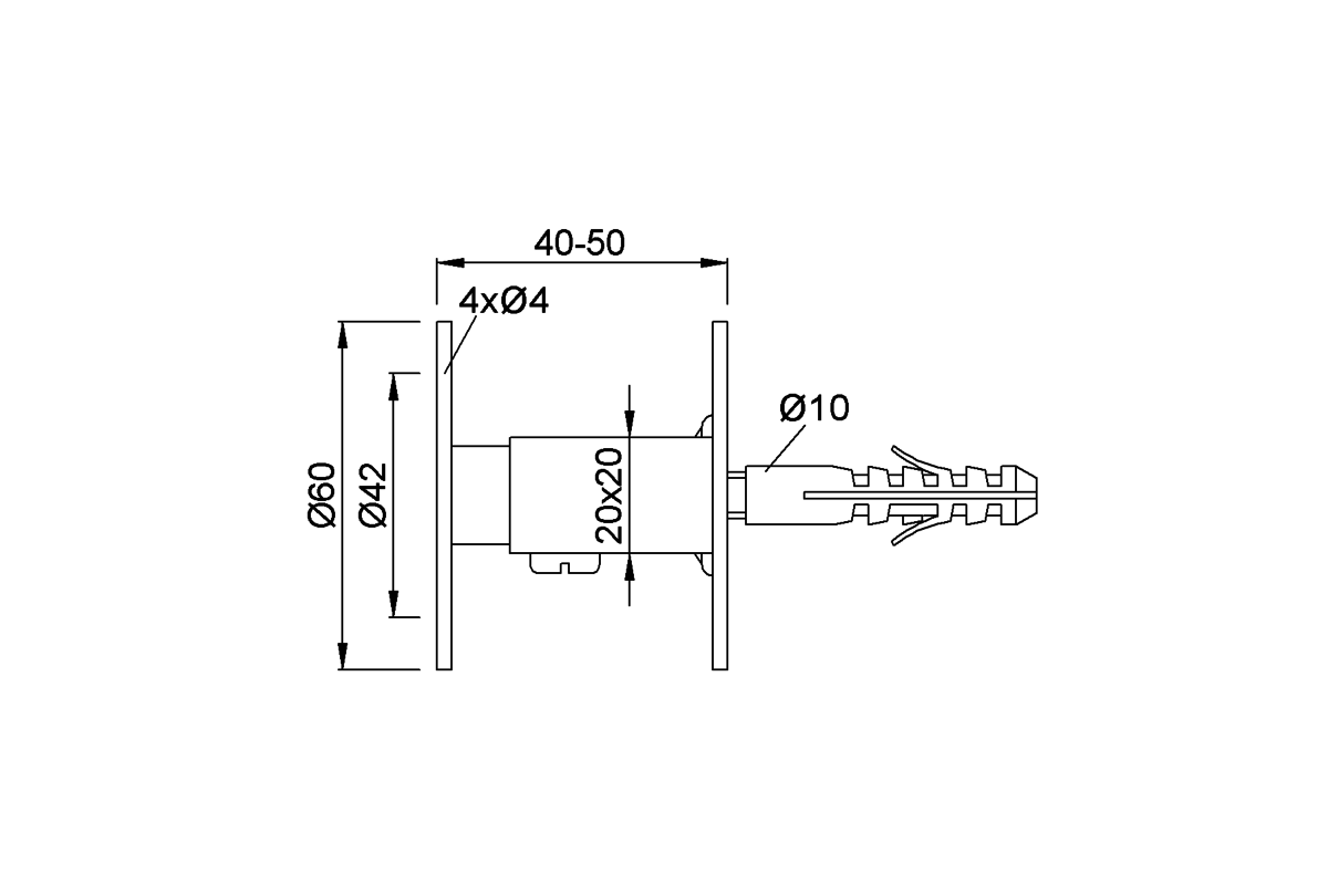 Product drawing KWS Handrail support 4560