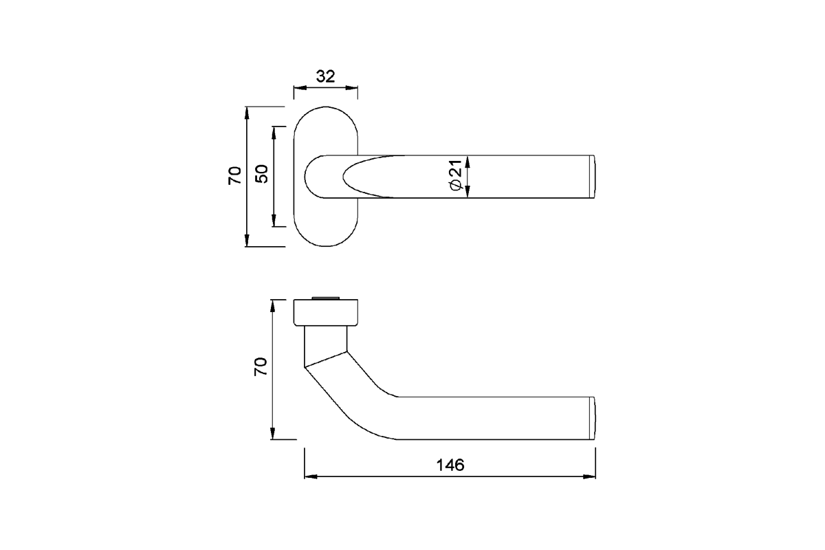 Product drawing KWS Lever handle 3F