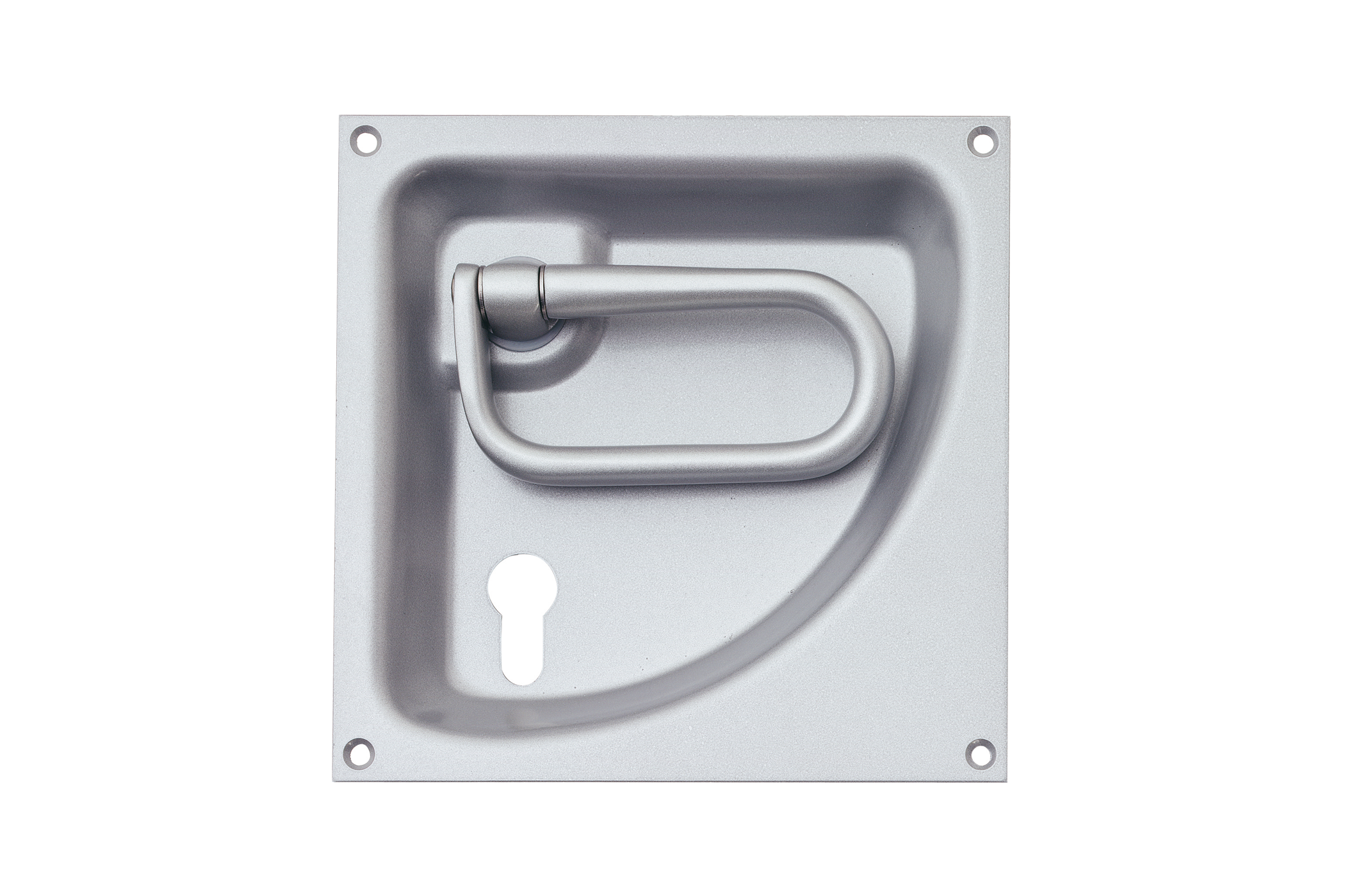 KWS Flush handle 5055 in finish 02 (steel/aluminium, silver stove-enamelled) for right-opening door with 72 mm PZ keyway