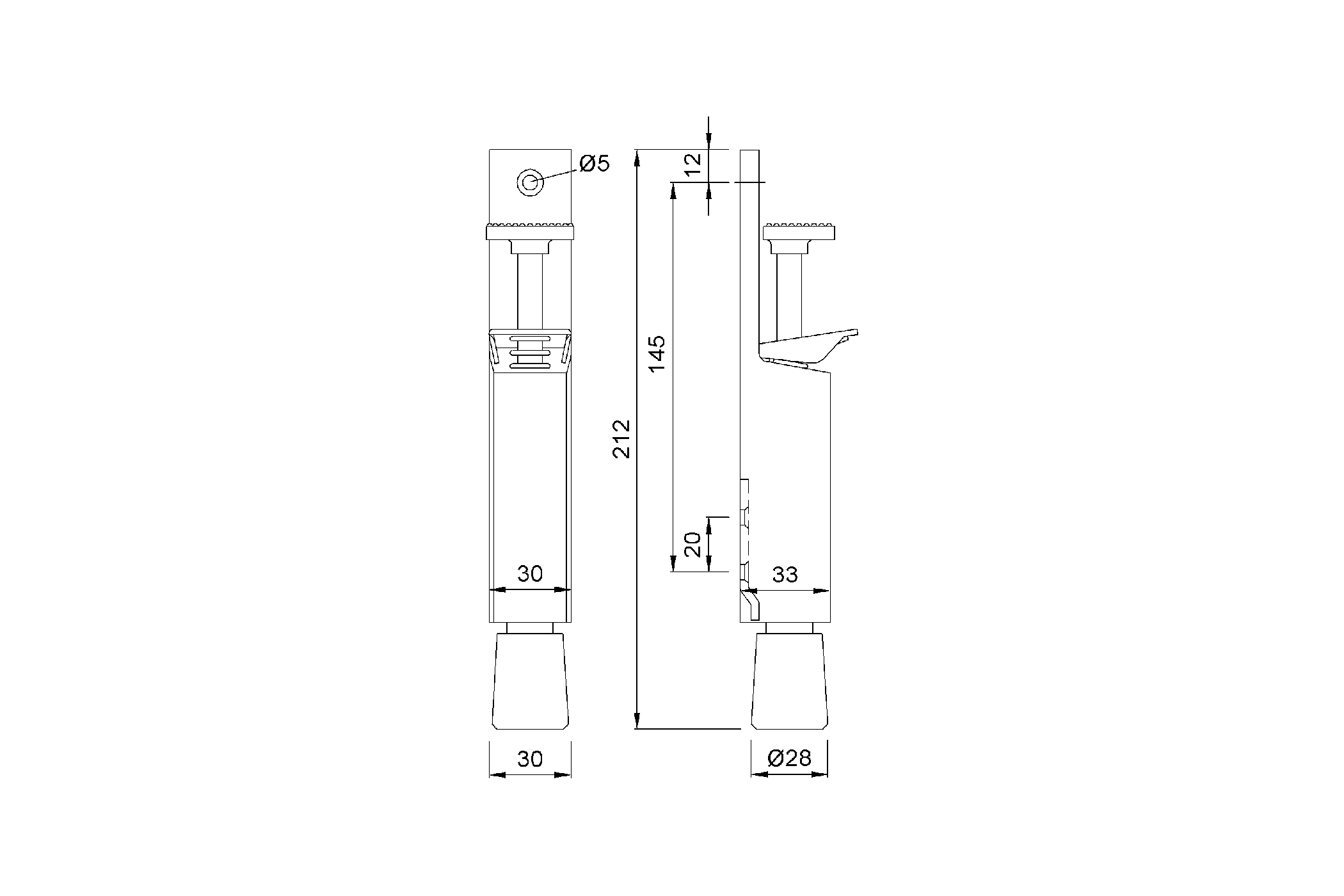 Produktzeichnung KWS Türfeststeller 1033 / 1035