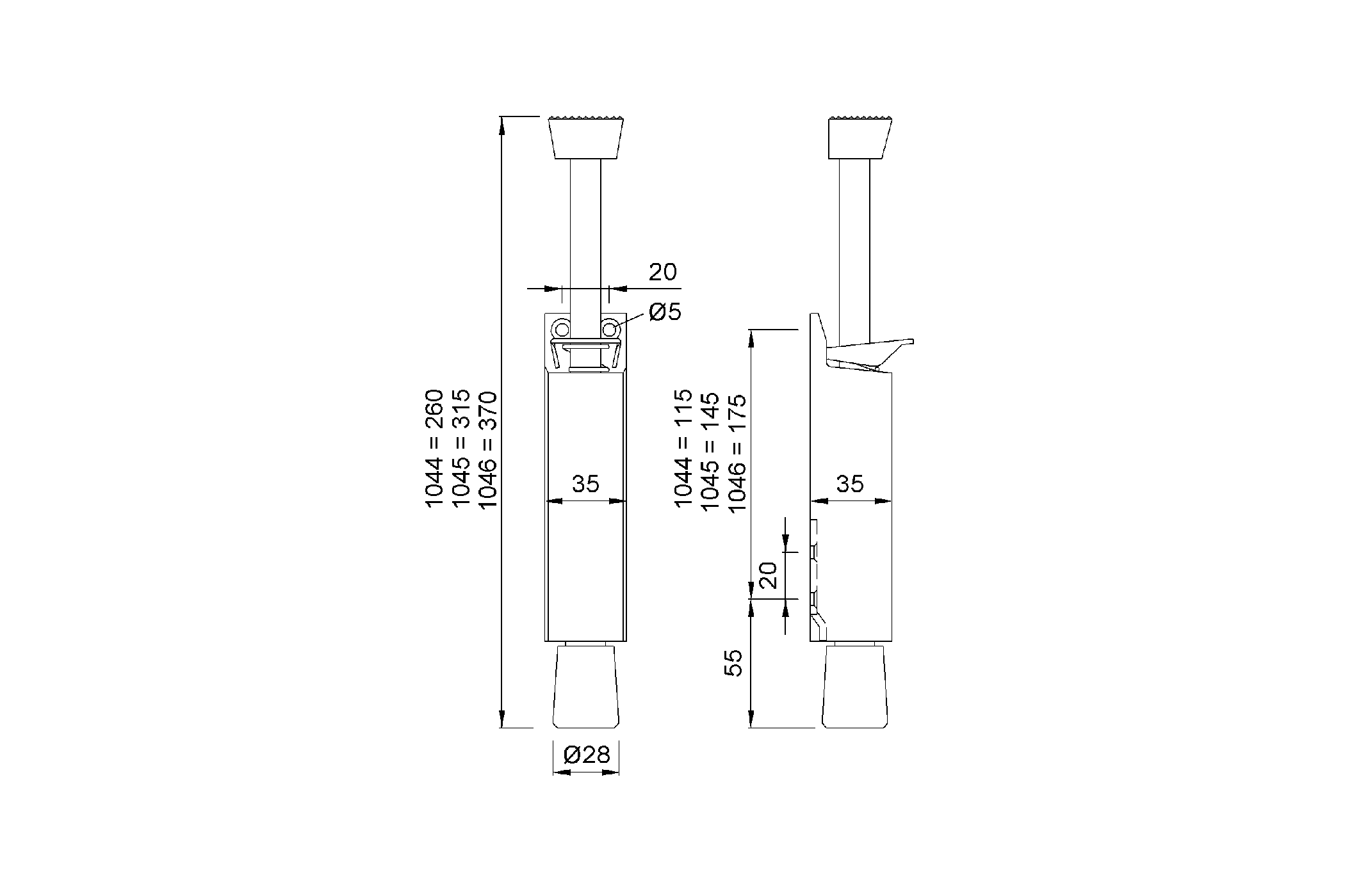 Product drawing KWS Door holder 1044 / 1045 / 1046