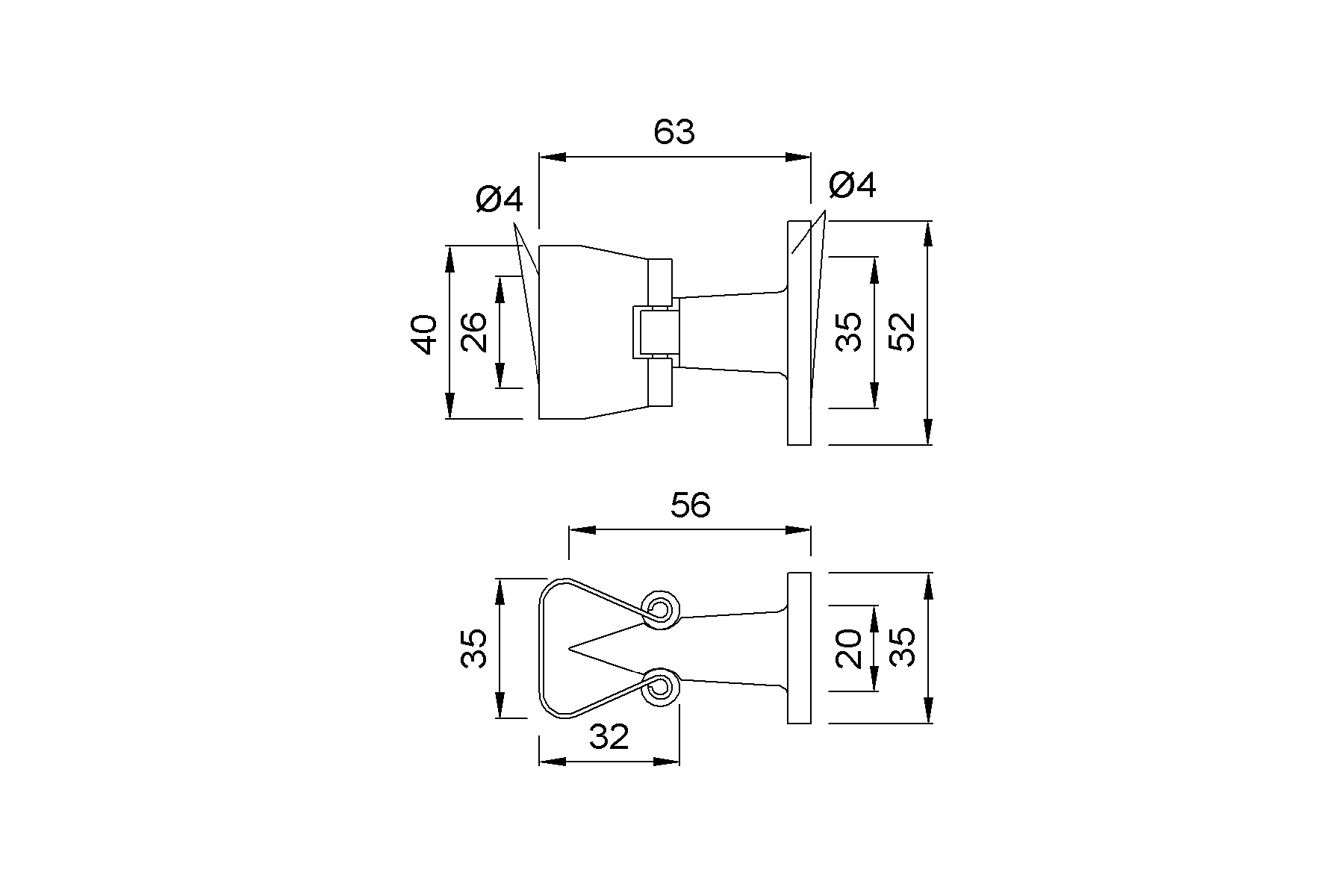 Product drawing KWS Door holder 1068