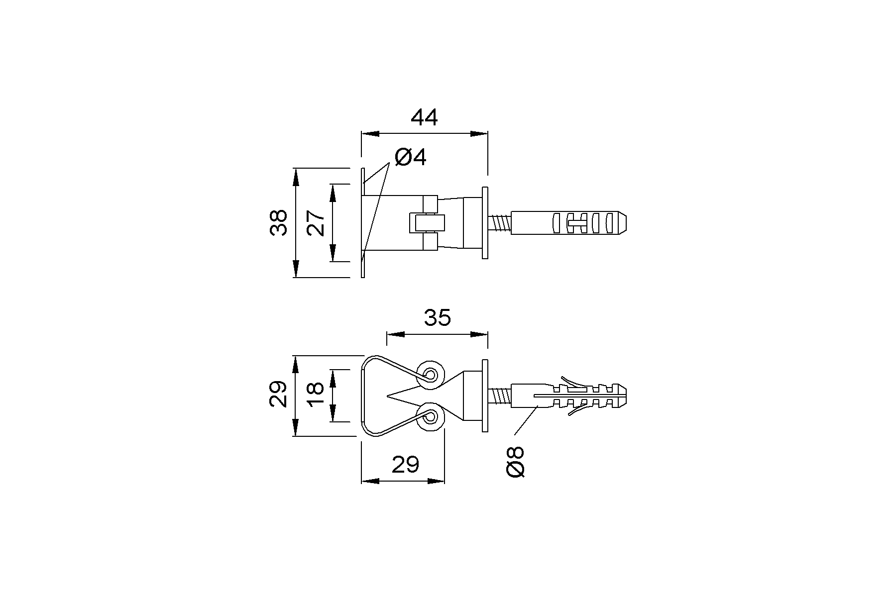 Product drawing KWS Door holder 1165