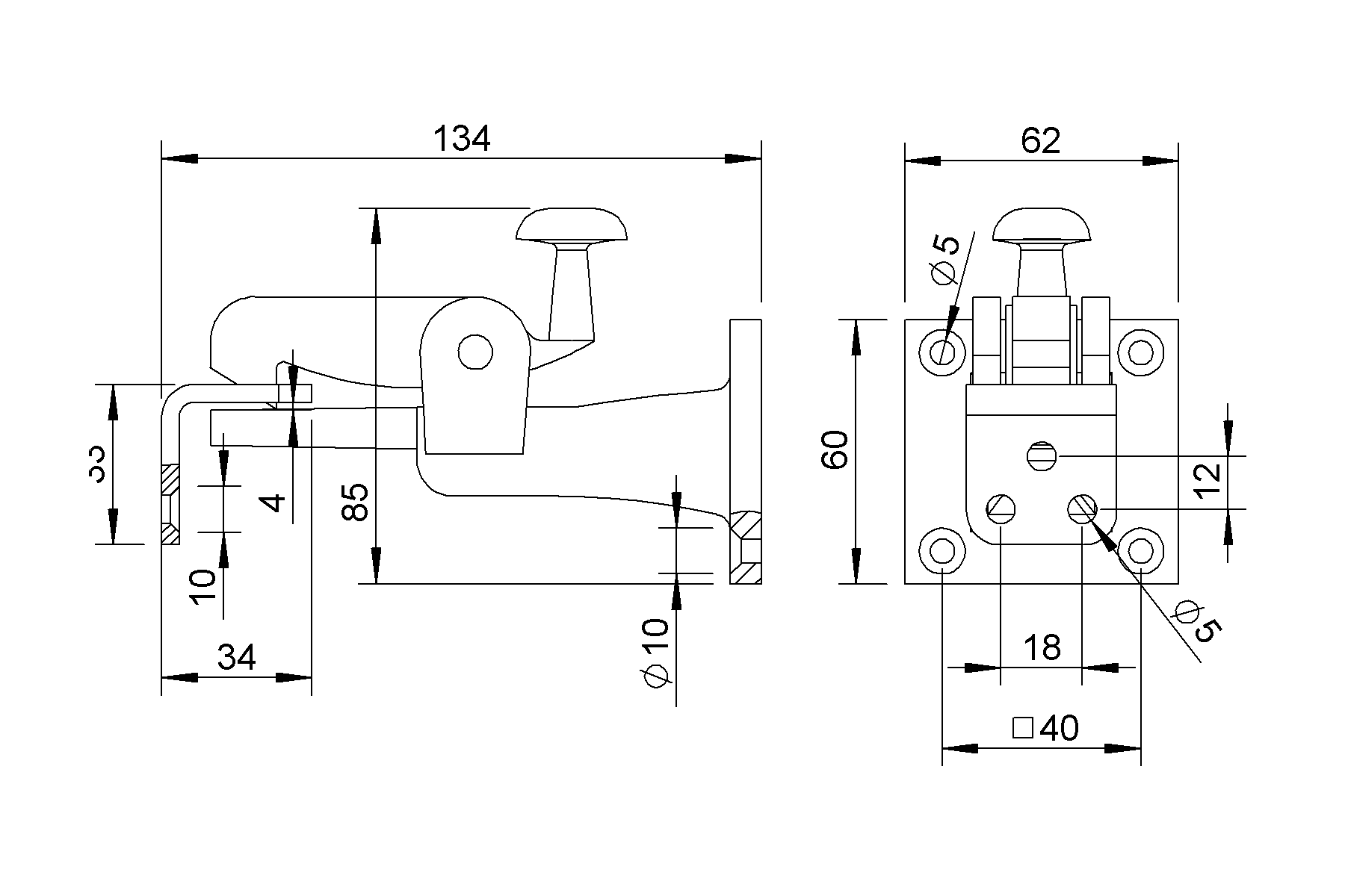 Product drawing KWS Door holder 1308