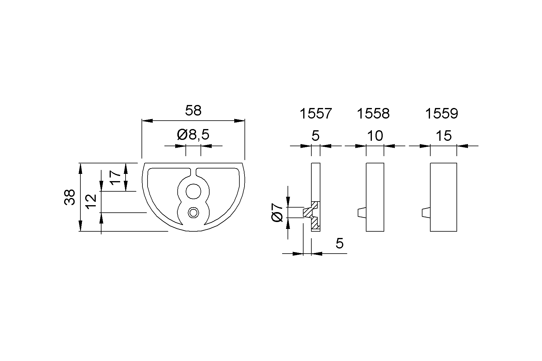 Product drawing KWS Shim 1557 / 1558 / 1559 for door holder/door buffer