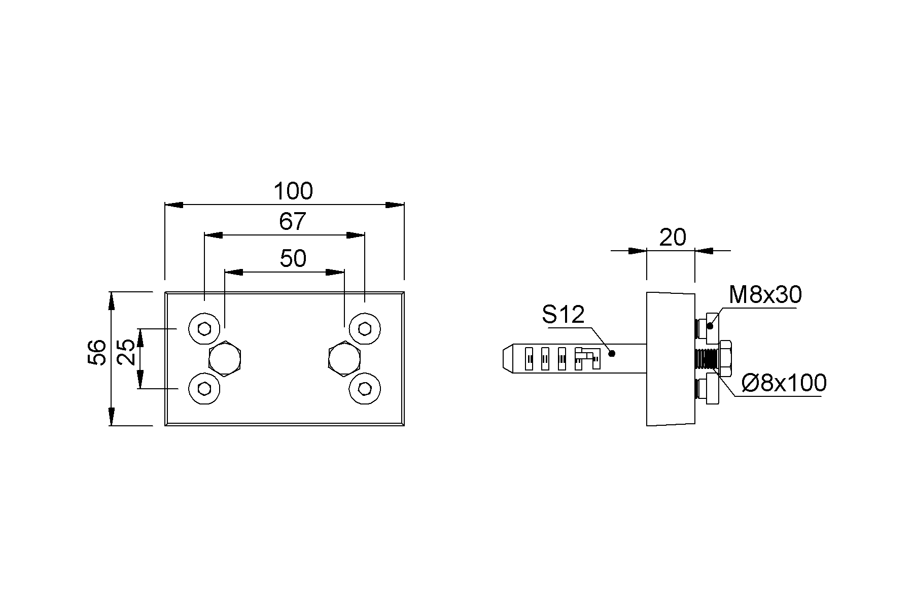 Produktzeichnung KWS Unterlage 1610 für Türfeststeller/Türpuffer