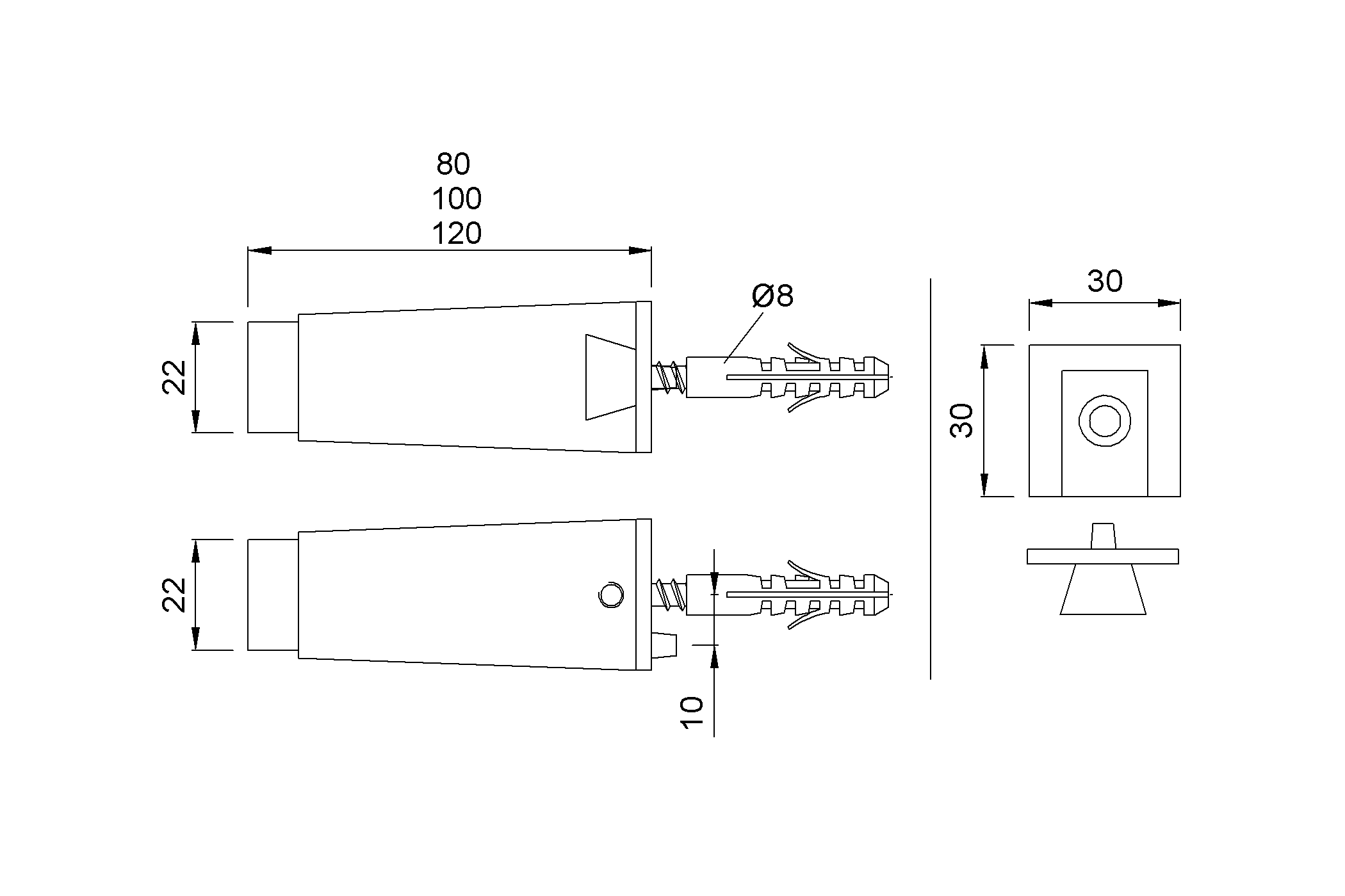 Product drawing KWS Door buffer 2033 / 2036 / 2037