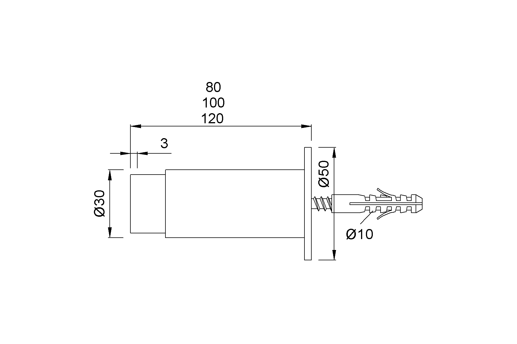 Produktzeichnung KWS Türpuffer 2064 / 2065 / 2066